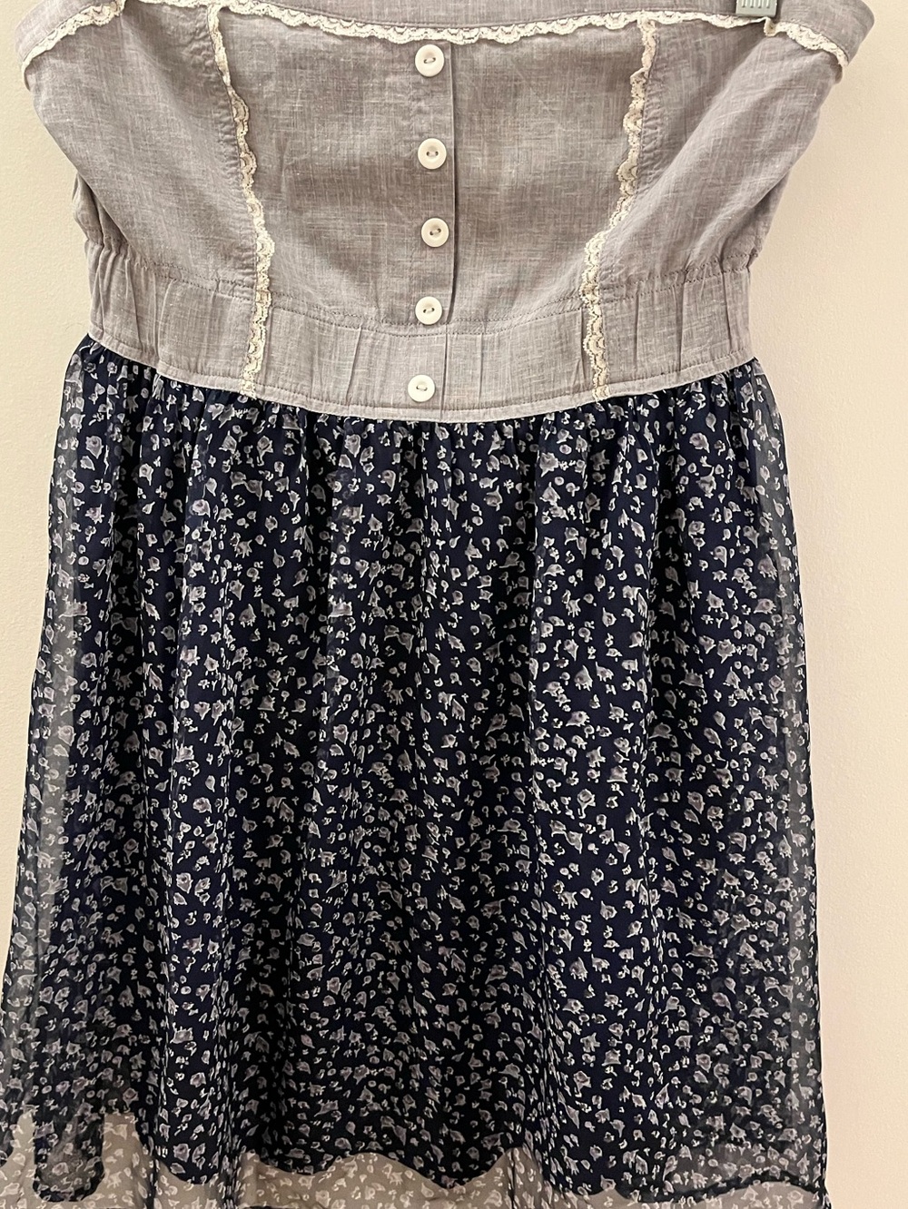 THEME Strapless Mixed Media Navy Floral Strapless Dress - Size Small
